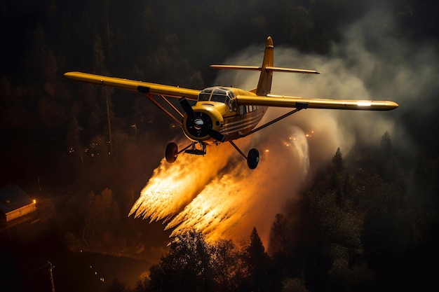 Zdjęcie pożar samolot gaśniczy uwalnia ładunek wody, próbując ugasić pożar