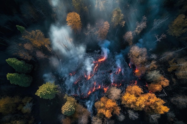 Pożar w lesie Widok z góry Generatywna sztuczna inteligencja