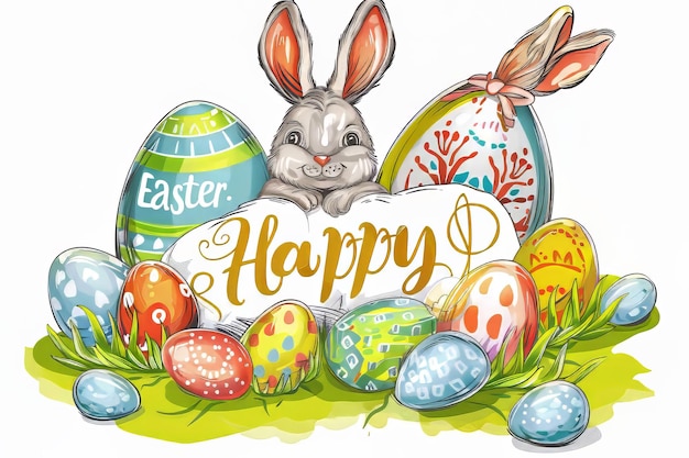 Pozdrowienia Wielkanocne urocze clip art z frazami takimi jak szczęśliwa Wielkanocy