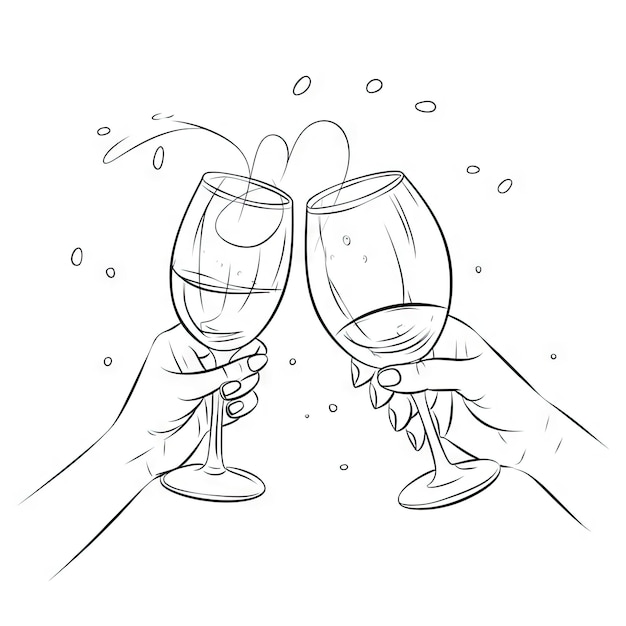 Pozdrowienia z okazji świątecznego świętowania z ręcznie rysowanymi kieliszkami do wina brzęczącymi w grafice OneLine