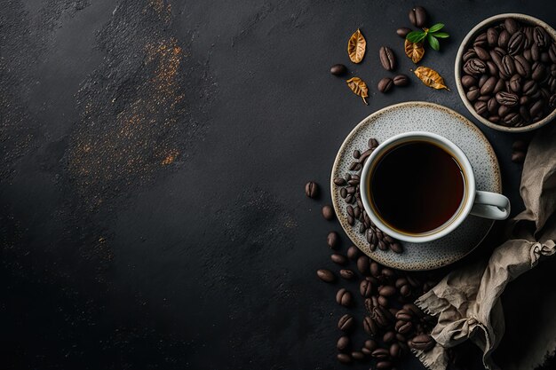 Poziomy baner z filiżanką kawy i ziarnami kawy Ilustracja AI Generative