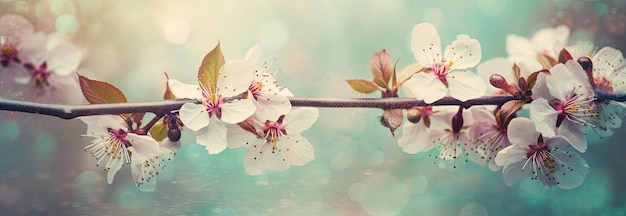 Poziomy obraz z wiosennymi kwiatami wiśni sakura Generative AI
