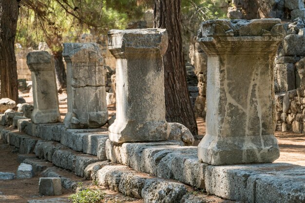 Pozostałości kolumn w starożytnym mieście Phaselis położonym w dystrykcie Kemer w prowincji Antalya Turcja