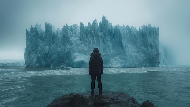 Zdjęcie pozuję na formacjach lodowych lodowca perito moreno w argentynie