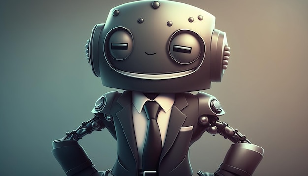 Pozytywny śliczny robot biznesowy Ubrany w męski garnitur z krawatem