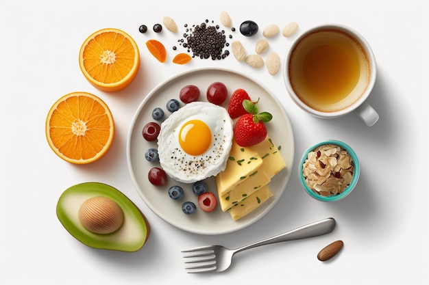 Zdjęcie pożywne śniadanie z różnorodnymi opcjami na białym tle ai