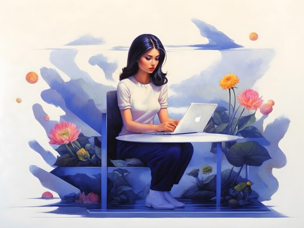 Praca zdalna, niezależna ilustracja wektorowa pracująca na laptopie w swoim domu