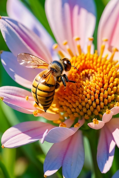 Zdjęcie pracowite pszczoły zbierają nektar na płatkach kwiatów pszczoły kochają kwiaty płatki tapety tło