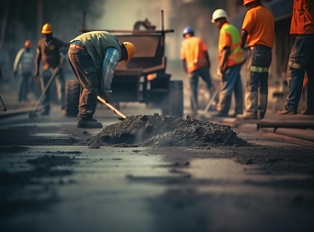 Pracownicy asfaltowi pracujący na drogach