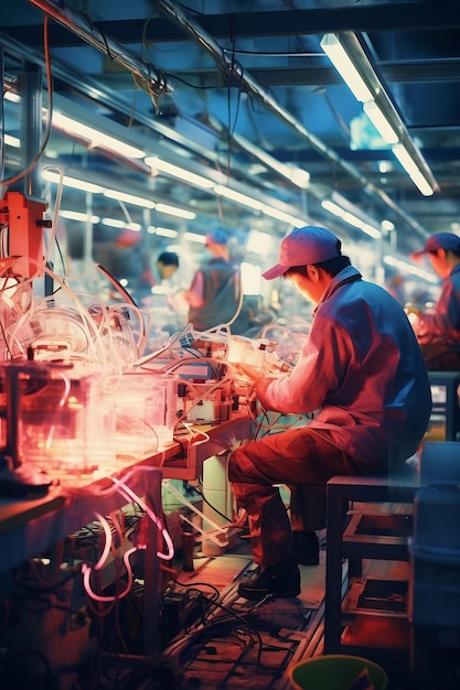 pracownicy w fabryce, z których jedna pracuje z maszyną