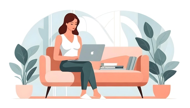 Pracownik domowy freelancer Kobieta siedząca na krześle pracująca nad laptopem