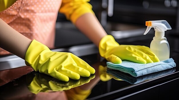 Pracownik domowy myje kuchenny piec