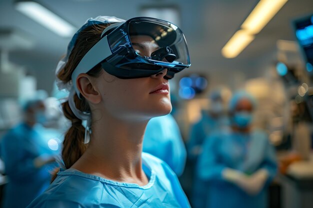 Pracownik opieki zdrowotnej z okularami AR w środowisku chirurgicznym przy użyciu technologii uczenia się we współpracy