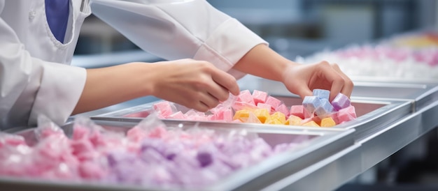 Zdjęcie pracownik przygotowujący cukierki w cukierni