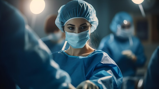 Pracownik służby zdrowia w fartuchu chirurgicznym otoczony sprzętem medycznym