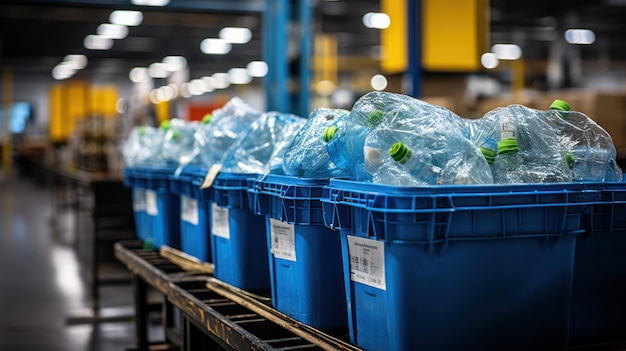 Zdjęcie pracownik sortujący tworzywa sztuczne w centrum recyklingu