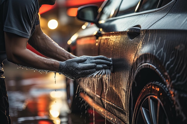 Pracownik w myjni samochodowej i oczyszczalni samochodów lub w centrum konserwacji i serwisu samochodów