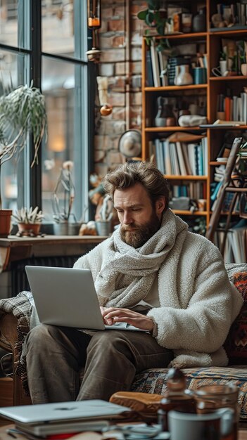 Pracujący człowiek na laptopie