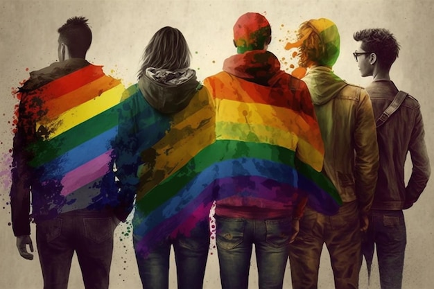 Prawa człowieka lub koncepcja różnorodności LGBT duma społeczność homoseksualna kultura symbol duma homoseksualna Tęczowa flaga tożsamość seksualna Kolorowa tęcza transpłciowy symbol flaga Generatywna AI
