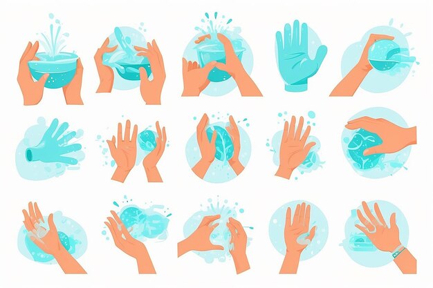 Prawidłowe mycie rąk w każdym momencie w stylu płaskim ilustracja COVID-19
