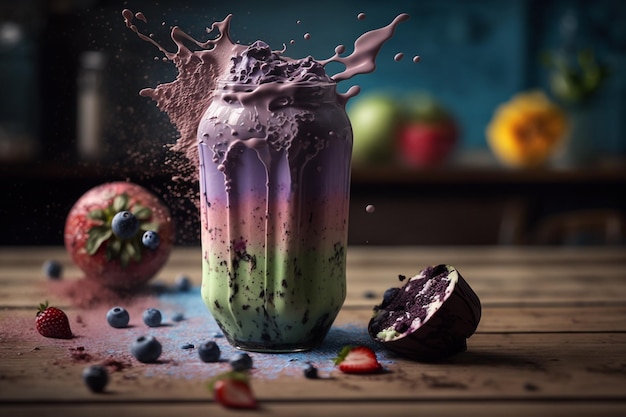 Prawidłowe odżywianie smoothie freshes splash Mieszane koktajle owocowe ekologiczna żywność zdrowy styl życia Jasne mieszane kolory szklanki i blendery