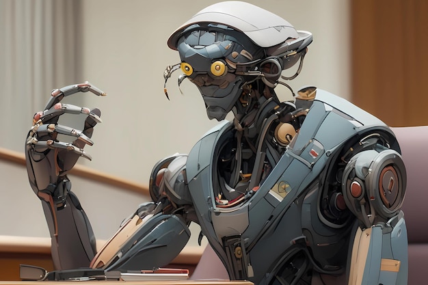 Prawnik-robot przedstawiający sprawę