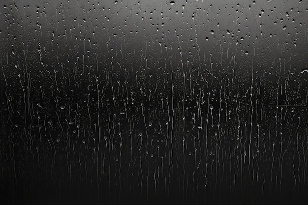 Prążki popiołu na przedniej szybie samochodu z kropelami deszczu