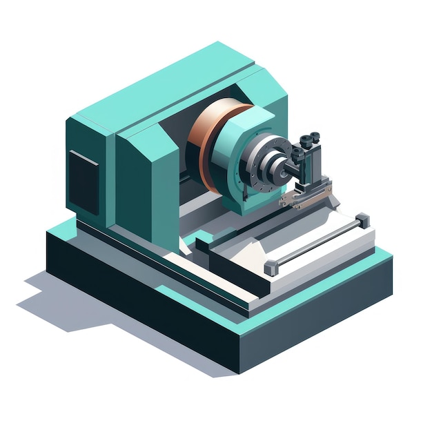 Precyzja w perspektywie 3D izometryczna ikona poziomej maszyny CNC odsłaniającą jej boczną profilię