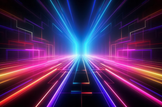 Prędkość ruchu tunel lub korytarz światła neonowego Futuristyczna perspektywa laserowa cyberprzestrzeni tło