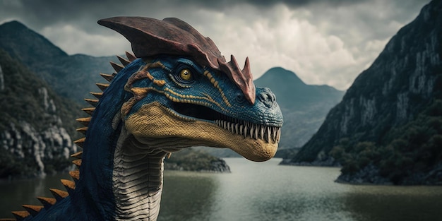 Prehistoryczne stworzenie lub dinozaur w dzikiej przyrodzie Rysowanie w stylu realistycznym