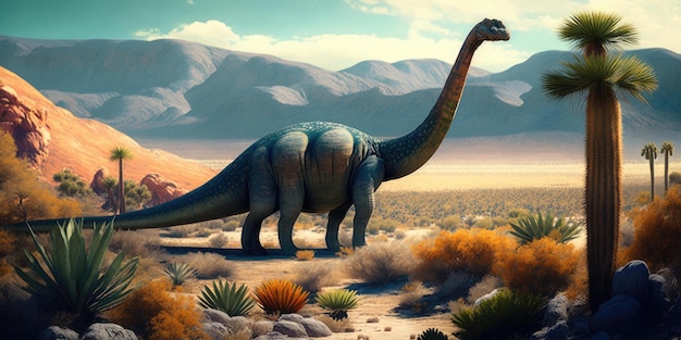 Zdjęcie prehistoryczne stworzenie lub dinozaur w dzikiej przyrodzie rysowanie w stylu realistycznym
