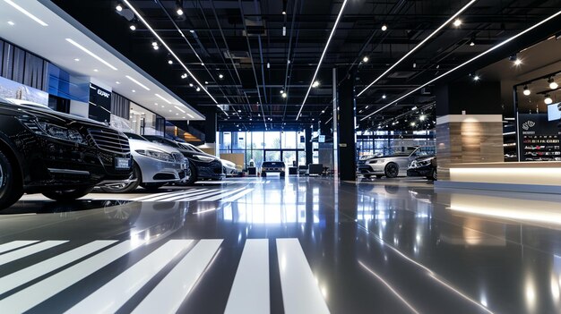 Zdjęcie premium black silver metallic shine lines effect display showroom w sklepie generative ai