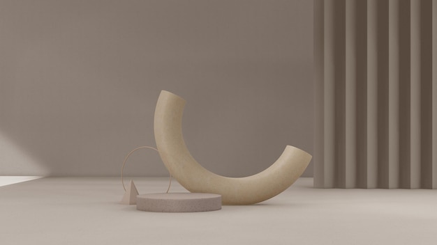 Zdjęcie premium podium na pastelowym tle do ekspozycji produktu abstrakcyjna kompozycja geometryczna z gałęzią i cieniem na ścianie render 3d makieta na wystawy