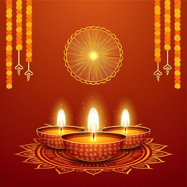 Premium Shubh Diwali kartka powitalna z diya w stylu indyjskim Tłumaczenie Shubh Divali oznacza szczęśliwy