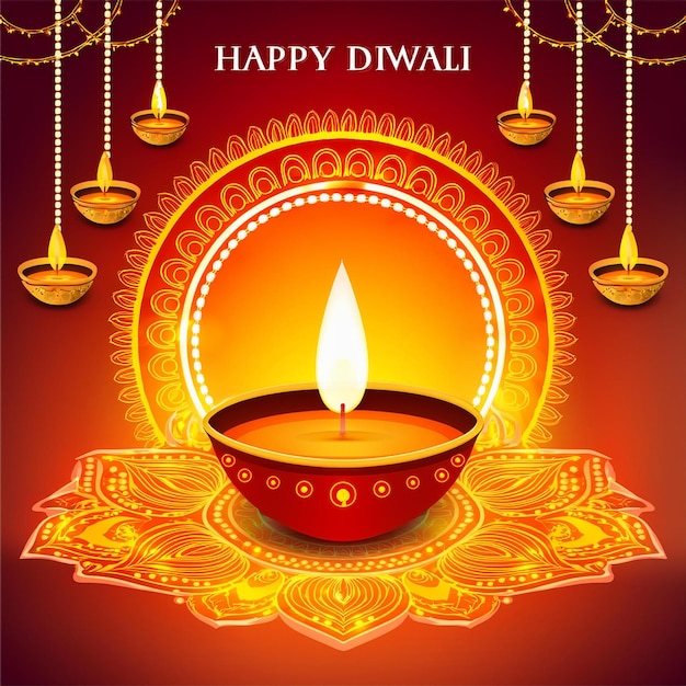 Premium Shubh Diwali kartka powitalna z diya w stylu indyjskim Tłumaczenie Shubh Divali oznacza szczęśliwy