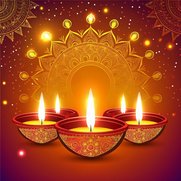 Premium Shubh Diwali kartka powitalna z diya w stylu indyjskim Tłumaczenie Shubh Divali oznacza szczęśliwy