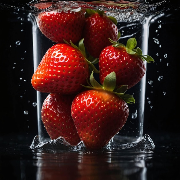 Zdjęcie premium zdjęcie dojrzałe czerwone truskawki pływające wodą świeże wzór reklamy tła