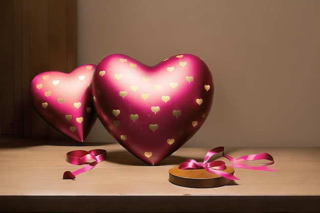 Prezent na Walentynki Hearts Love Romans na pięknym romantycznym tle Wygenerowano sztuczną inteligencję