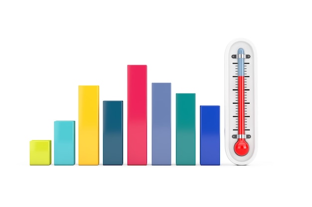 Zdjęcie prezentacja biznesowa infografika słupki wykresu z zewnętrznym termometrem renderowania 3d