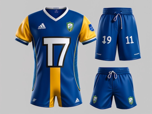 Zdjęcie prezentacja koszulki piłkarskiej i zestawu piłkarskiego mockup template front and back view w tym odzież sportowa uniform shorts and socks i jest w pełni dostosowany izolowany na białym tle