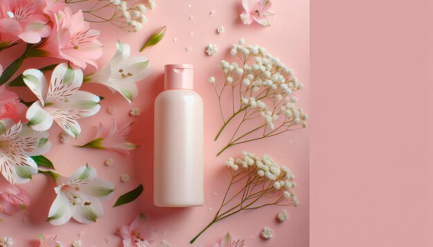 Prezentacja produktu kosmetycznego kremowy szampon Mockup rurki kosmetycznej z wiosennymi kwiatami