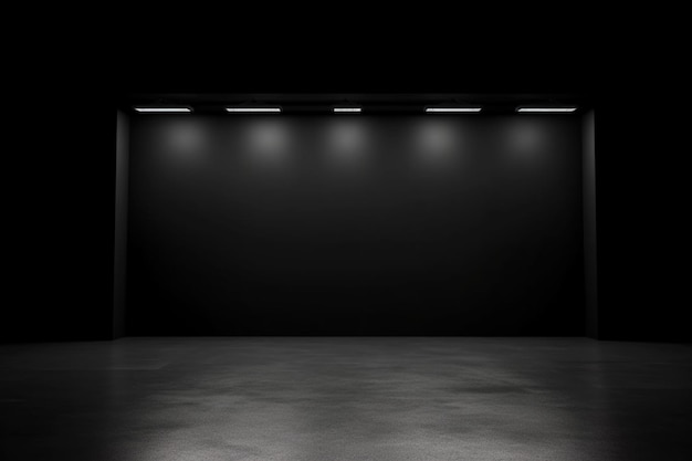 Prezentacja produktu z reflektorem w tle czarnego pokoju studyjnego jako montaż do wyświetlania produktu