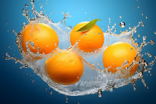 Prezentacja świeżego produktu mandarynki ilustracja dynamiczne rozpryskiwanie się wody