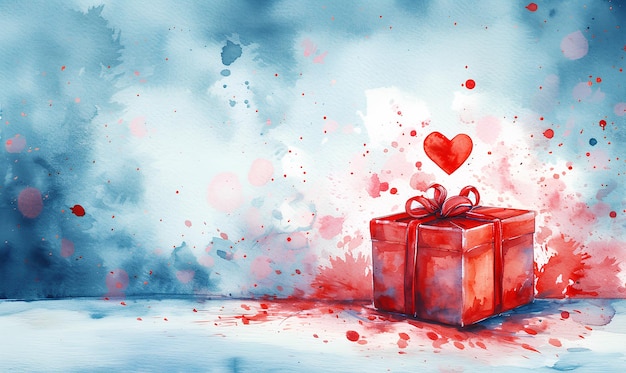 prezenty i czerwone serca z balonami w stylu akwarelowym z copyspace Valentine's Day
