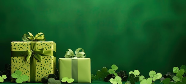 Zdjęcie prezenty na dzień świętego patryka na zielonym tle