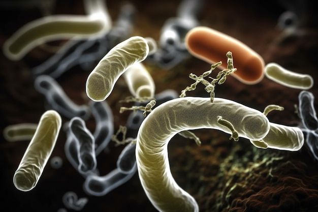 Zdjęcie probiotyki bakterie mikroflora biologiczna zdrowie jelit kolonia escherichia coli mikroorganizmy pod mikroskopem probiotyki bakterie jelitowe flora jelitowa patogenny czynnik zakaźny