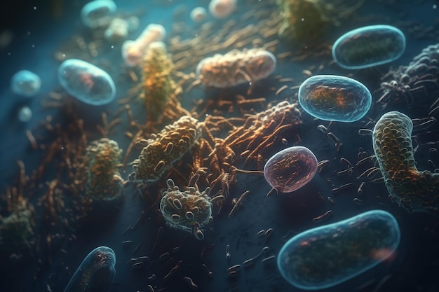 Probiotyki Bakterie Mikroflora biologiczna Zdrowie jelit Kolonia Escherichia coli Mikroorganizmy pod mikroskopem Probiotyki Bakterie jelitowe Flora jelitowa Patogenny czynnik zakaźny