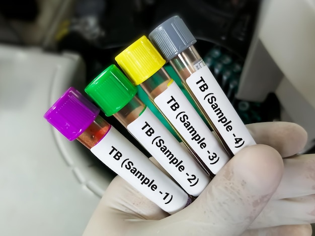 Zdjęcie próbki krwi do testu tb gold lub quantiferon, diagnostyka zakażenia mycobacterium tuberculosis.