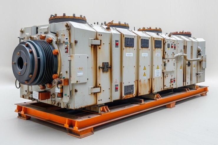 Zdjęcie próbki transformatora gotowego do użytku na białym tle do dystrybucji i produkcji energii elektrycznej