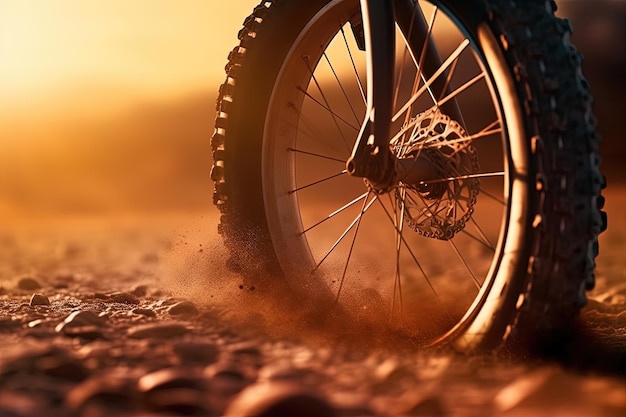 Próbowanie koła roweru sportowego w świetle słońca Zbliżony widok koła roweru górskiego
